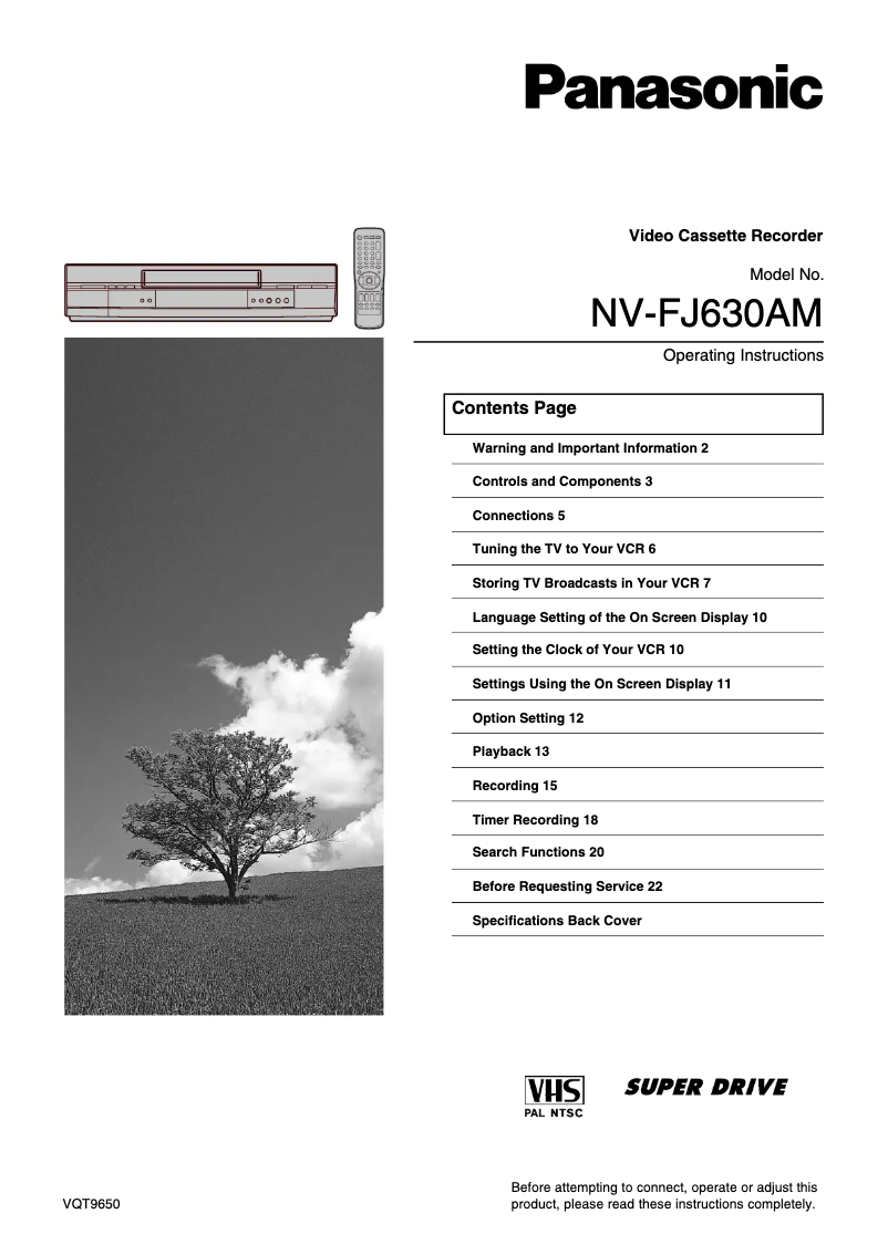 Image de la première page du manuel de l'appareil NV-FJ630