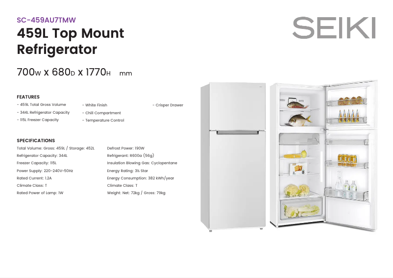 Image de la première page du manuel de l'appareil SC-459AU7TMW