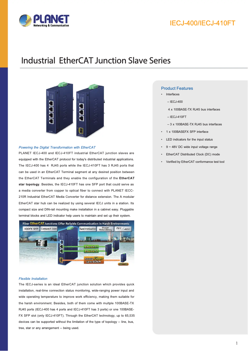 Page 1 de la notice Fiche technique Planet IECJ-410FT