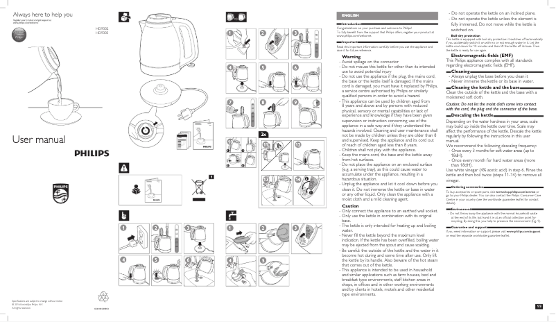 Image de la première page du manuel de l'appareil HD9305