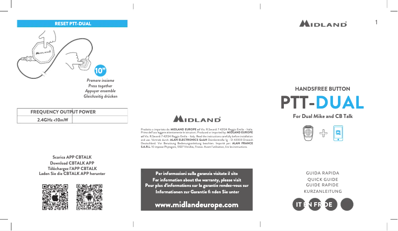 Page 1 de la notice Manuel utilisateur Midland PTT-DUAL