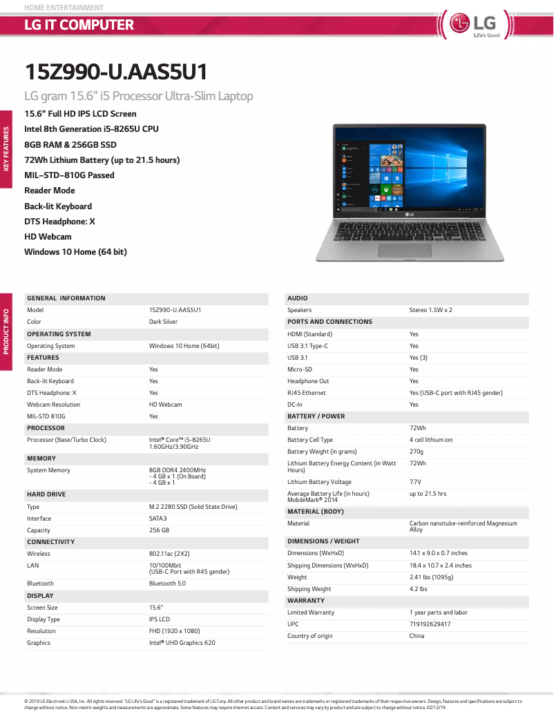 Page n°1 - Manuel utilisateur LG 15Z990-U.AAS5U1