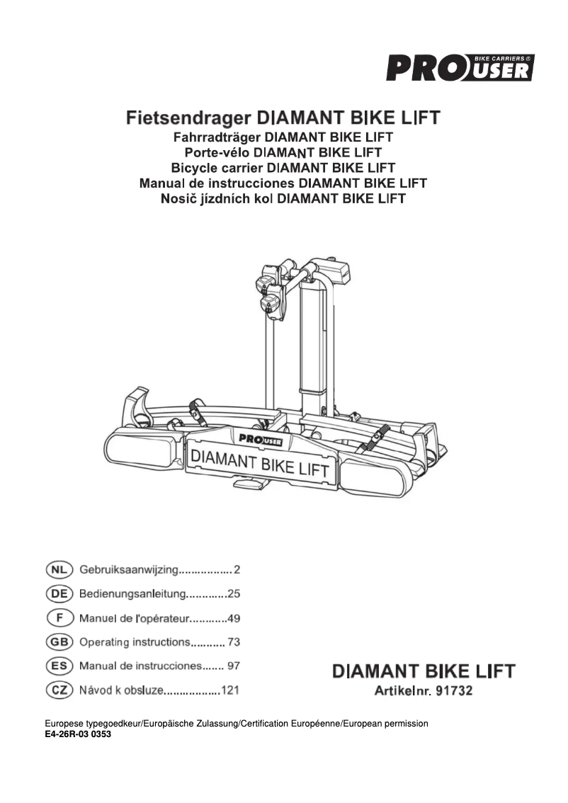 Image de la première page du manuel de l'appareil Diamant Bike Lift