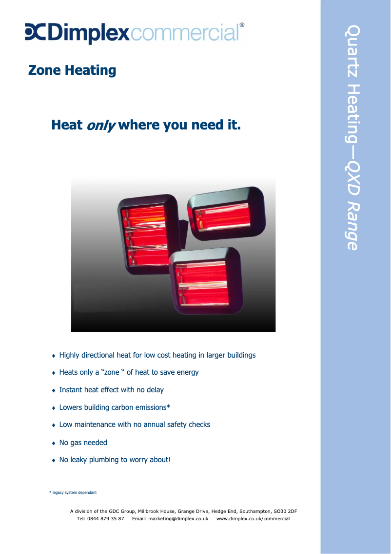 Page 1 de la notice Fiche technique Dimplex QXD3000