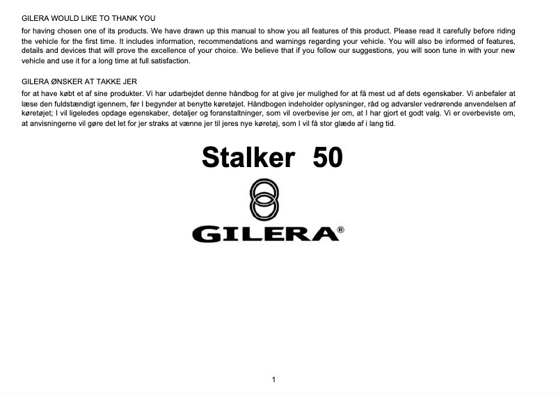 Page n°1 - Manuel utilisateur Gilera Stalker 50 (2003)