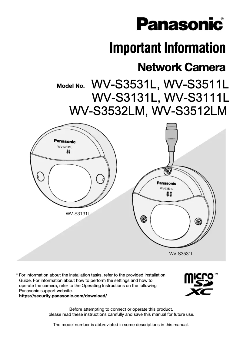 Image de la première page du manuel de l'appareil WV-S3512LM