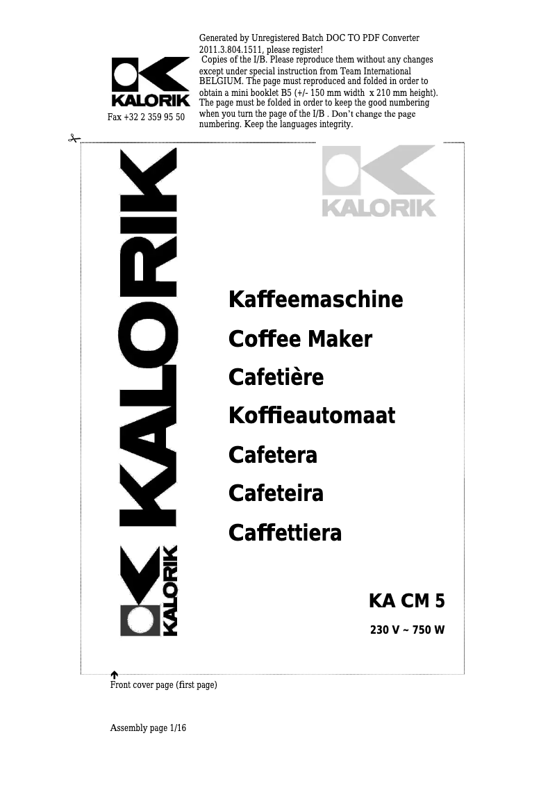 Page n°1 - Manuel utilisateur Kalorik KA CM 5