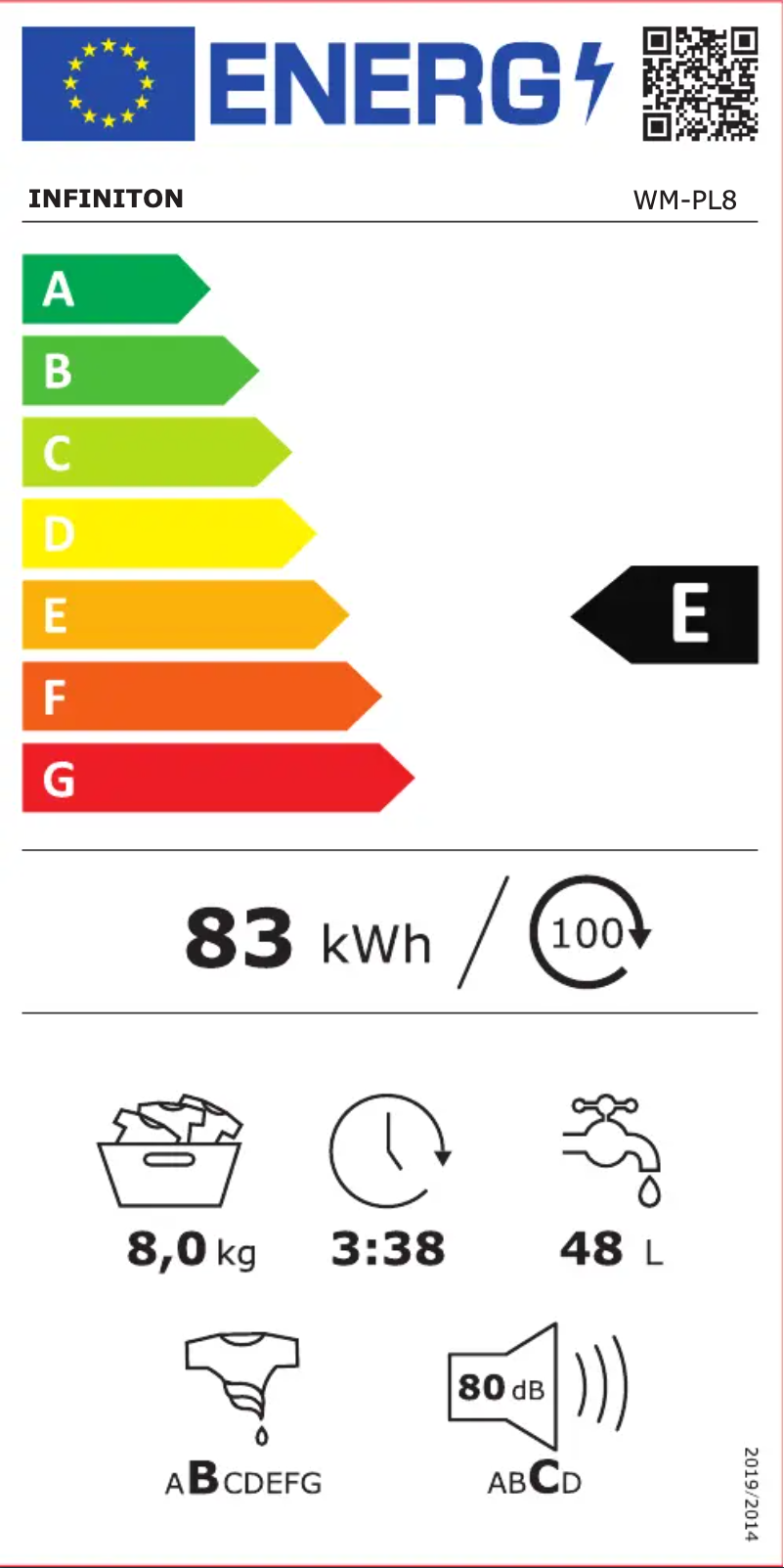 Page 1 de la notice Label énergétique Infiniton WM-PL8