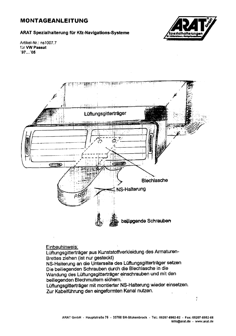 Page 1 de la notice Manuel utilisateur Arat NS1007.7