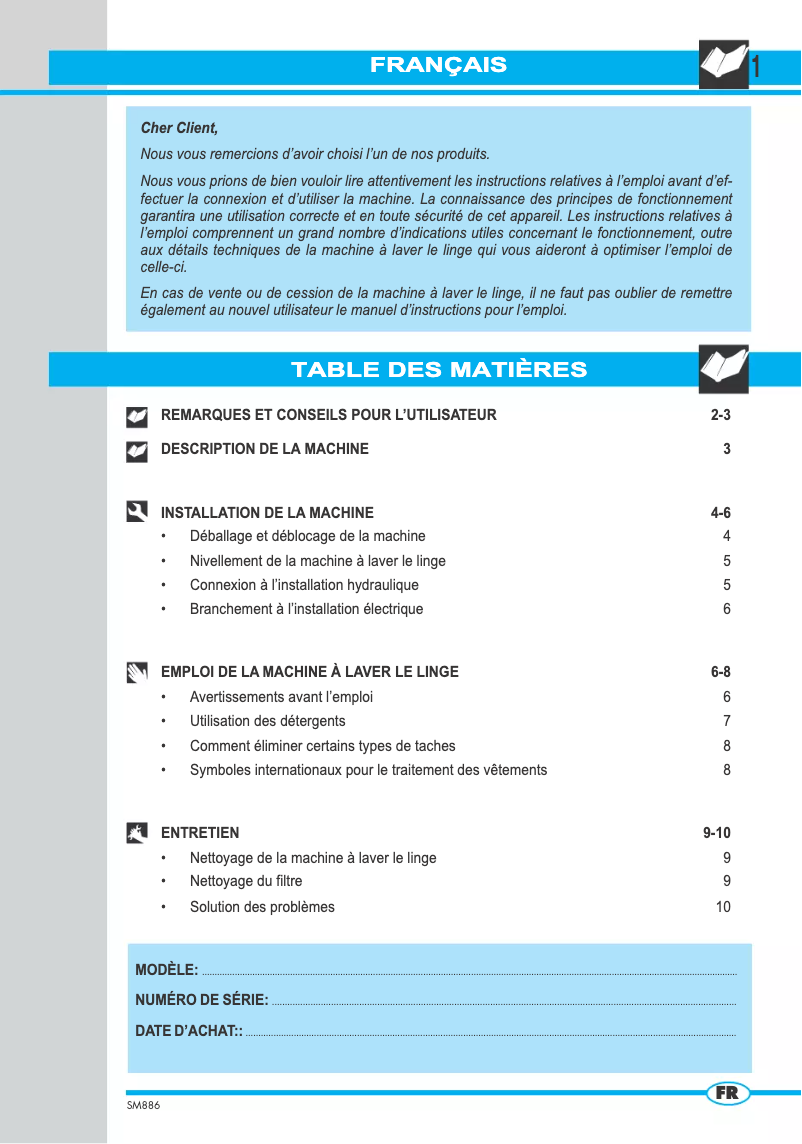Page 1 de la notice Manuel utilisateur Ardo WD800