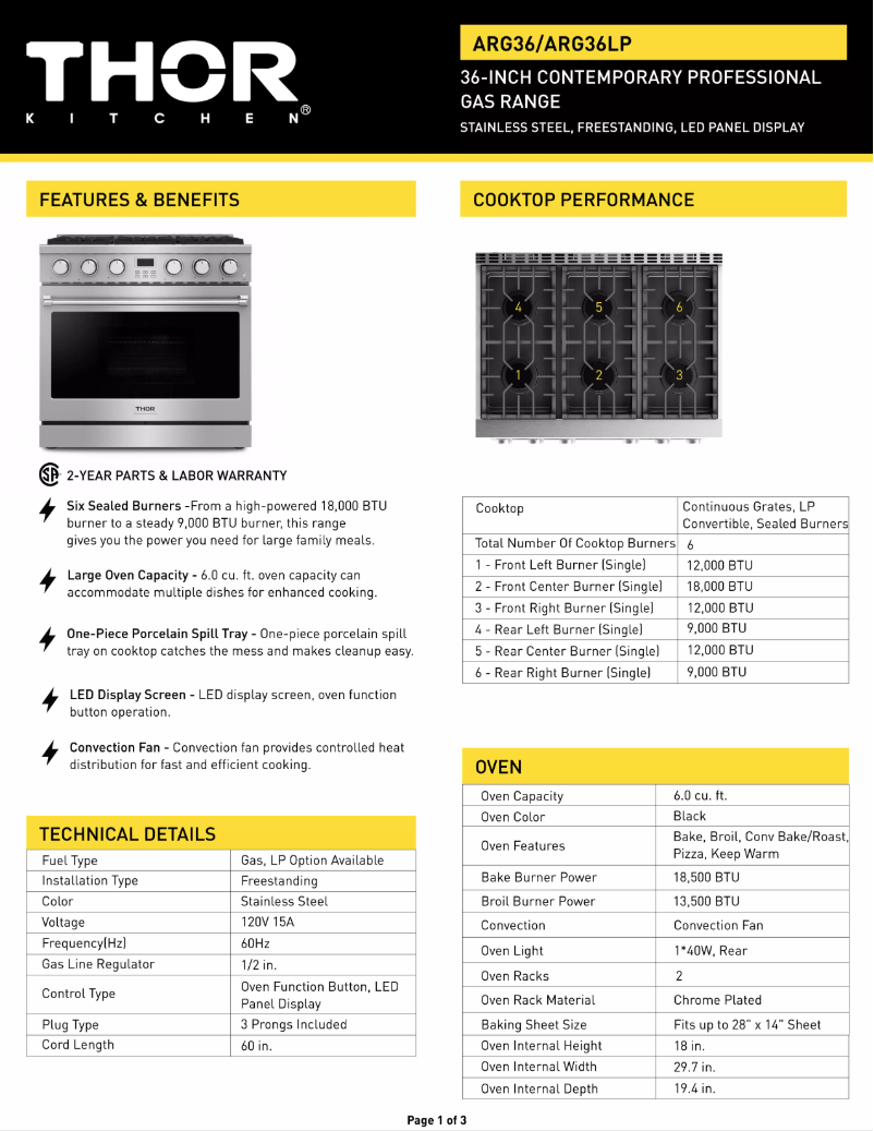 Imagen de la primera página del manual del dispositivo ARG36LP