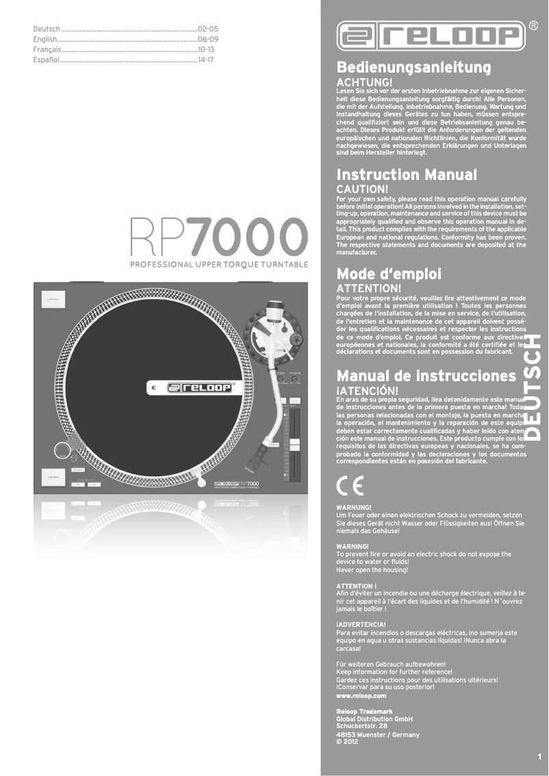 Page n°1 - Manuel utilisateur Reloop RP-7000 silver
