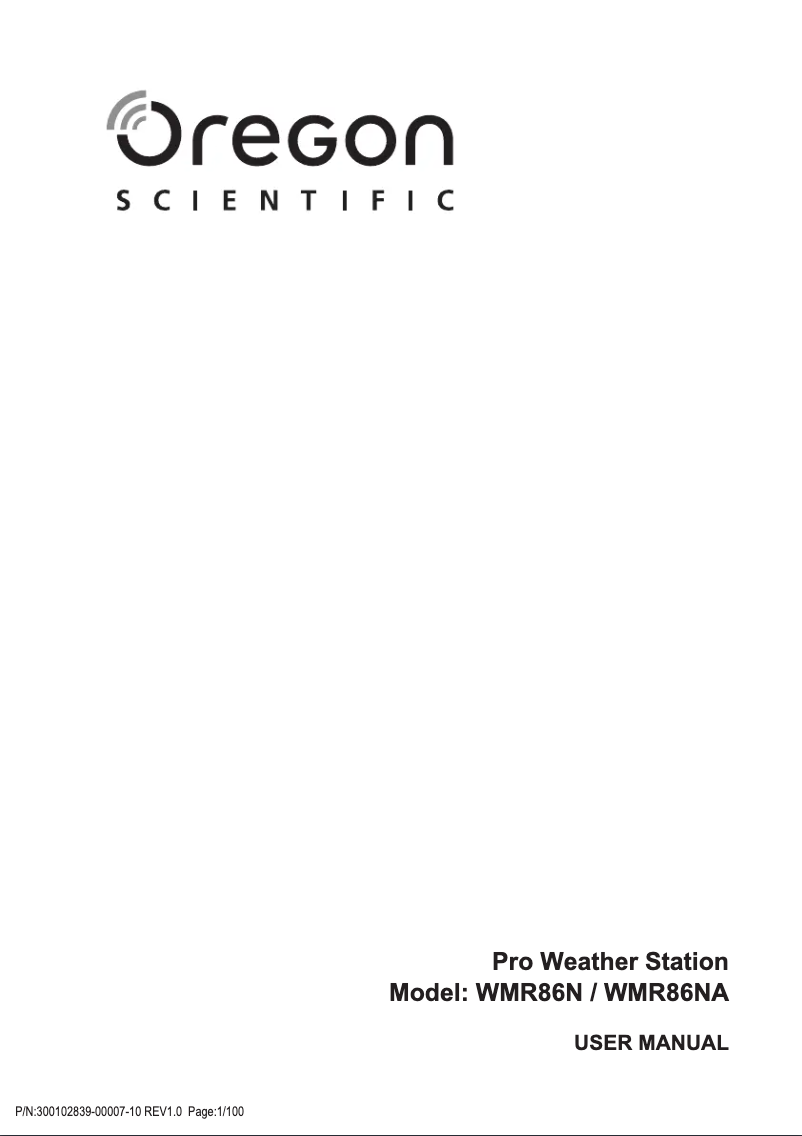 Page n°1 - Manuel utilisateur Oregon Scientific WMR86