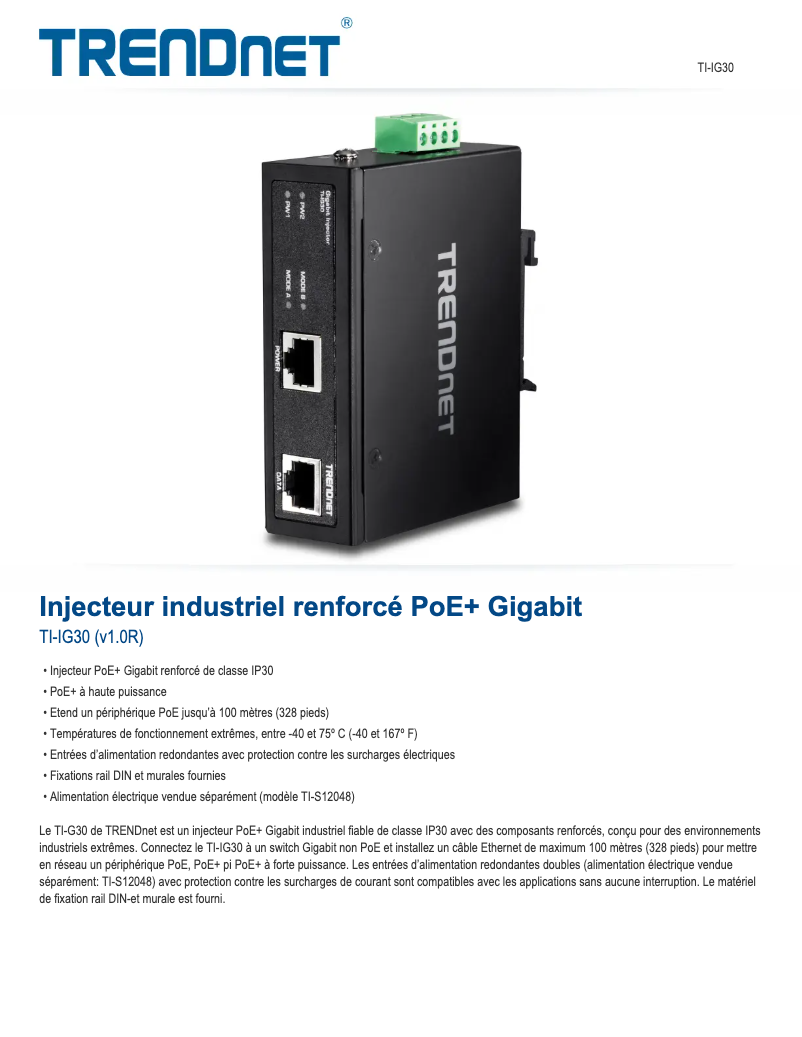 Page 1 de la notice Fiche technique TRENDnet TI-IG30