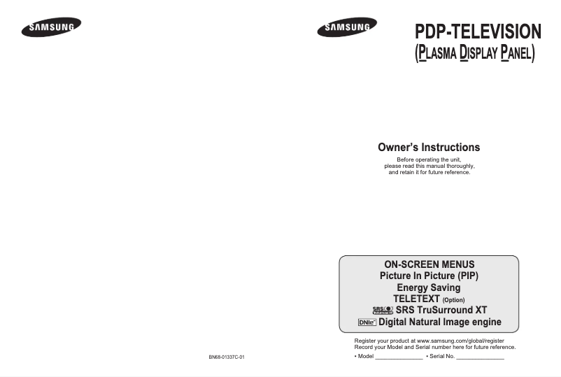Page 1 de la notice Manuel utilisateur Samsung PS-42C62H