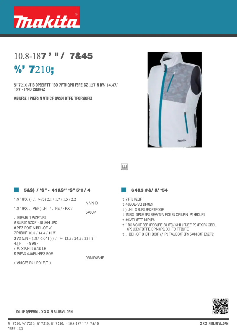 Page 1 of the manual Technical Sheet Makita DFV210Z