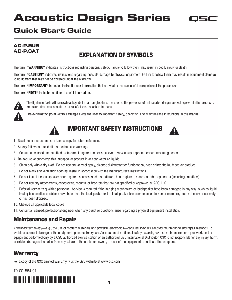 Image de la première page du manuel de l'appareil ADP-P.SUB