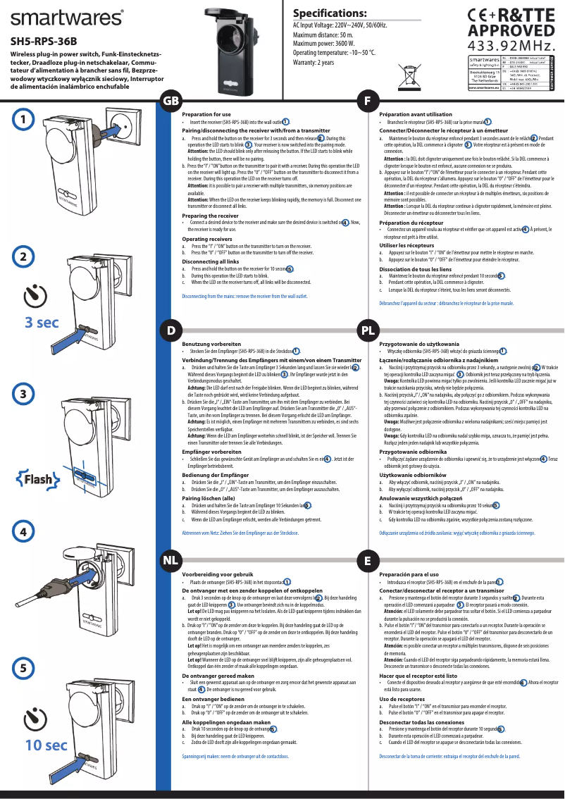 Page 1 de la notice Manuel utilisateur Smartwares SH5-RPS-36B