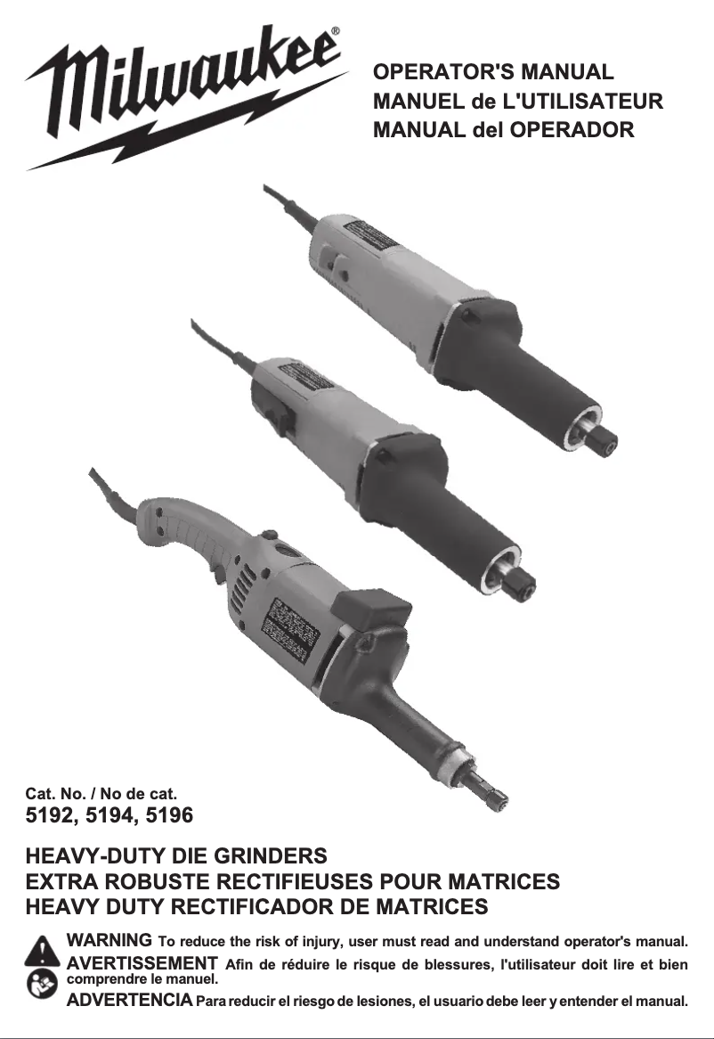 Page 1 de la notice Manuel utilisateur Milwaukee 5196