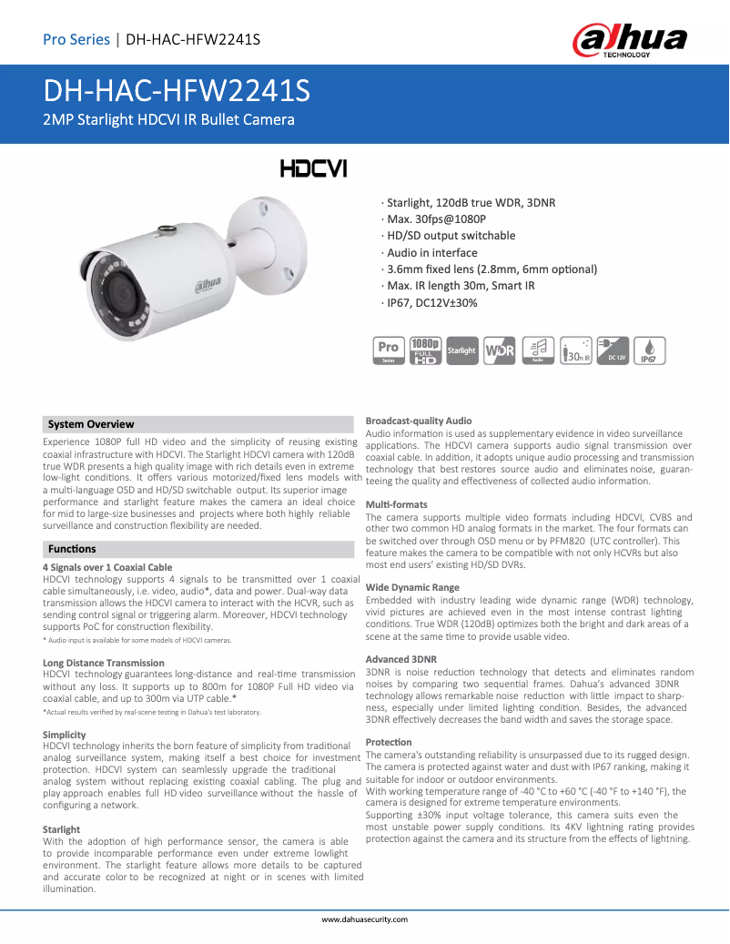 Image de la première page du manuel de l'appareil HAC-HFW2241S