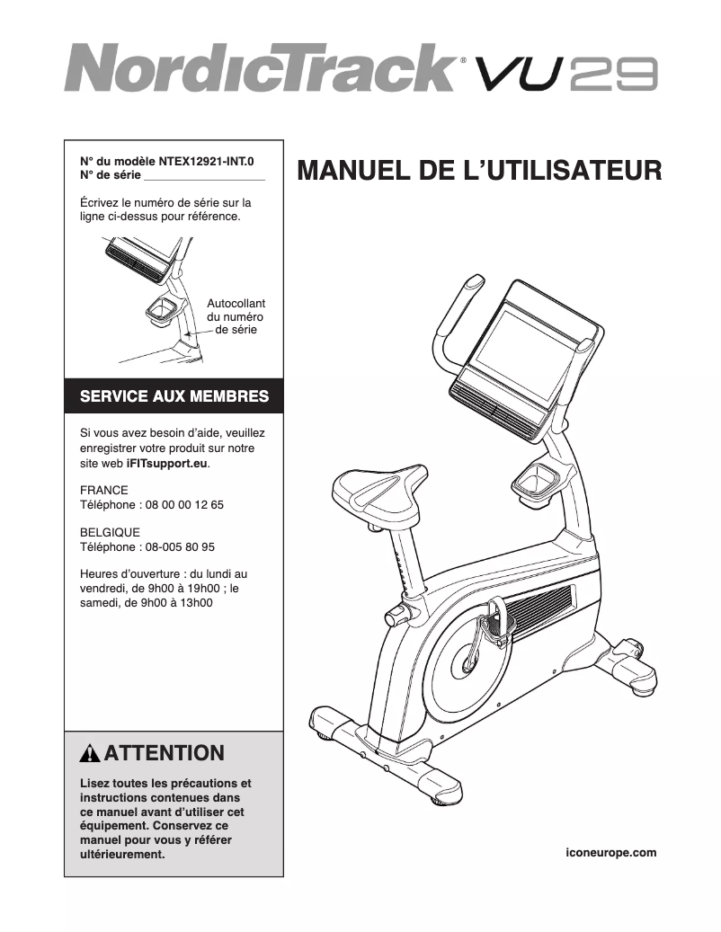 Page 1 de la notice Manuel utilisateur NordicTrack VU29