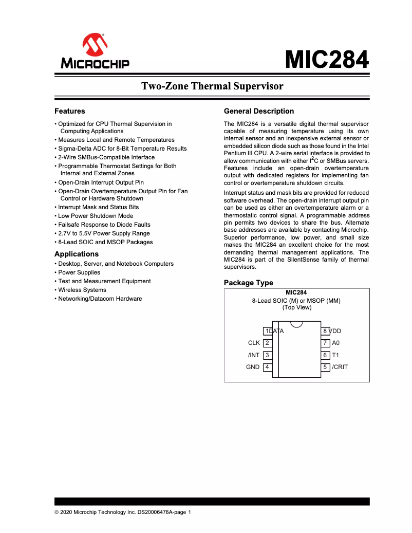 Página 1 del manual Manual de usuario Microchip MIC284