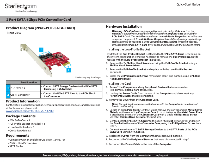 Image de la première page du manuel de l'appareil 2P6G-PCIE-SATA-CARD