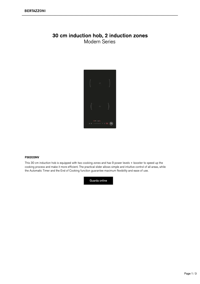 Page 1 de la notice Fiche technique Bertazzoni P302I23NV