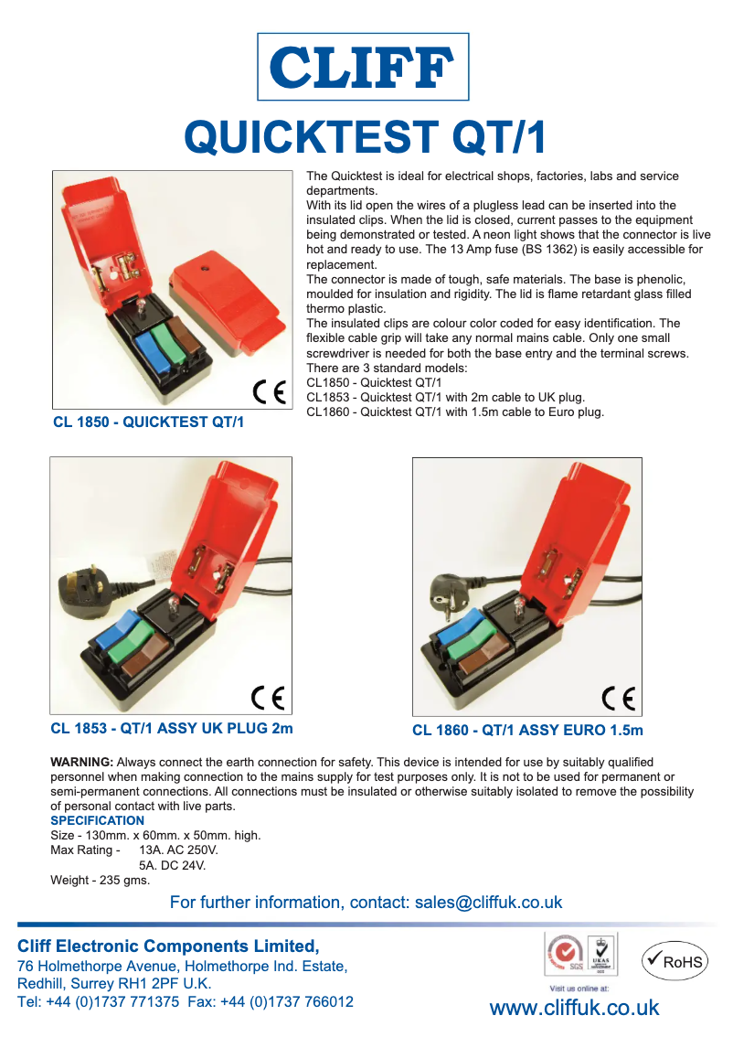 Page n°1 - Manuel utilisateur Cliff CL1860