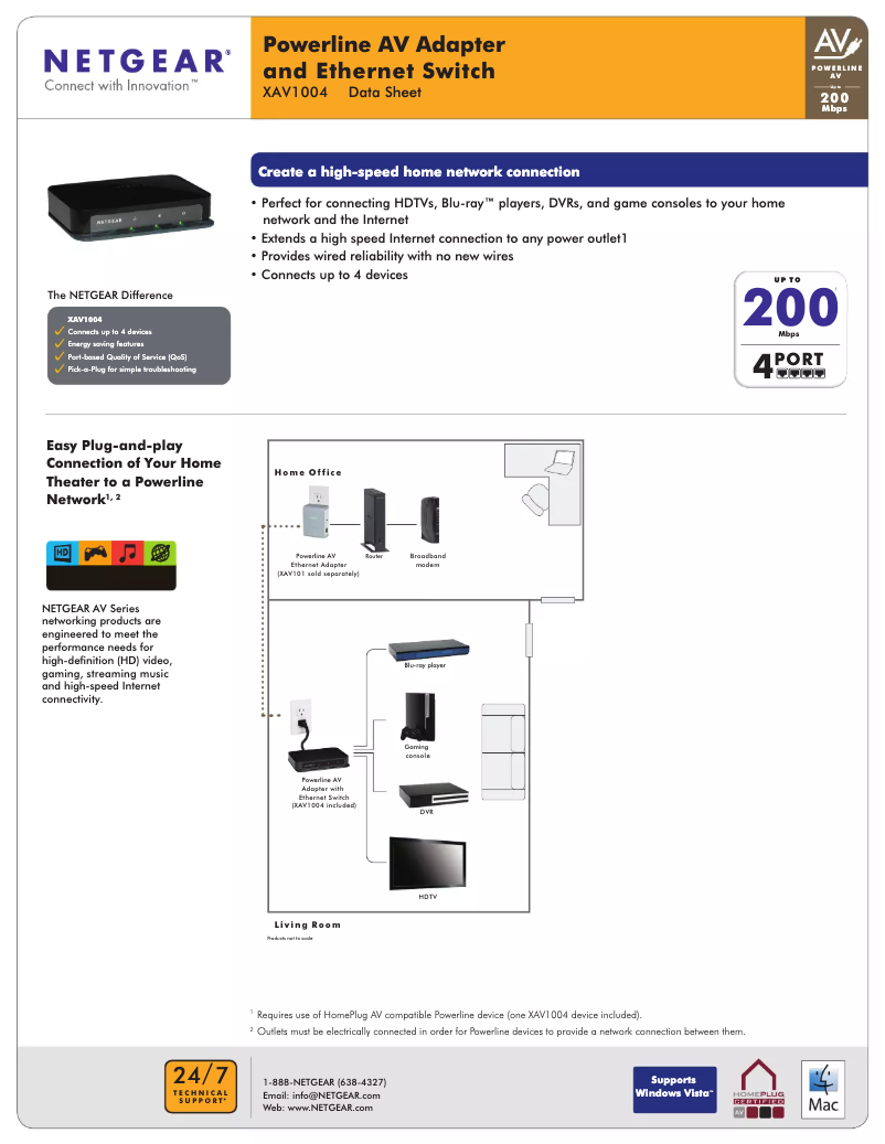 Page 1 de la notice Fiche technique Netgear XAV1004