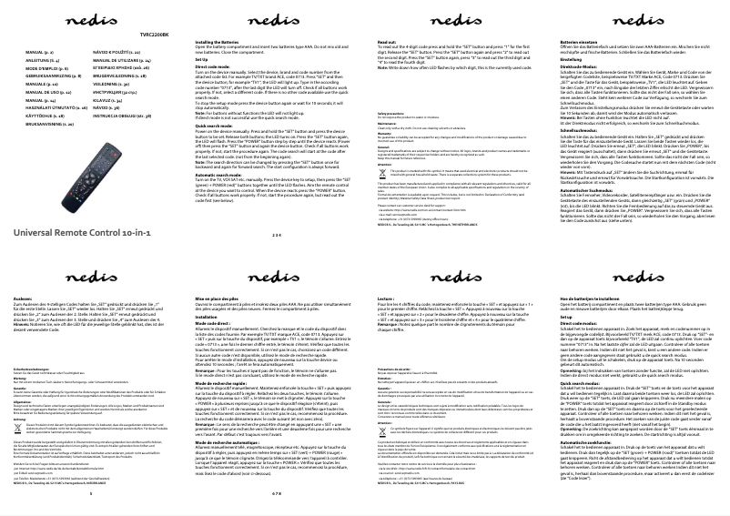 Page 1 de la notice Manuel utilisateur Nedis TVRC2200BK