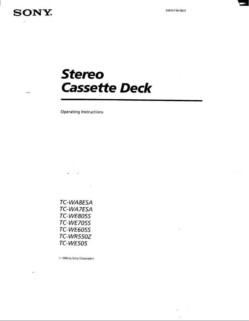 Page 1 de la notice Manuel utilisateur Sony TC-WE705S