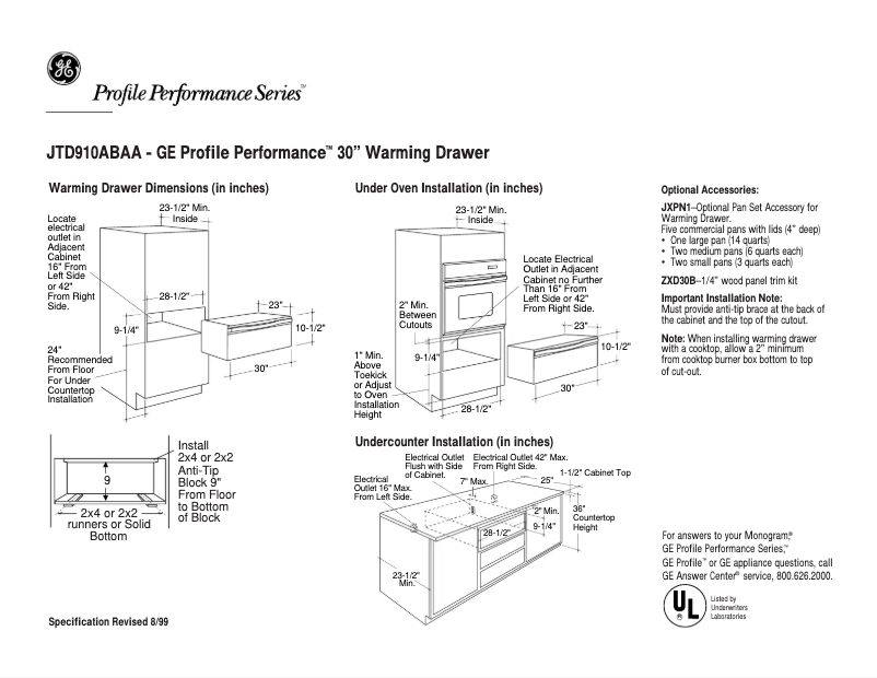 First page image of the manual for Profile Performance JTD910ABAA