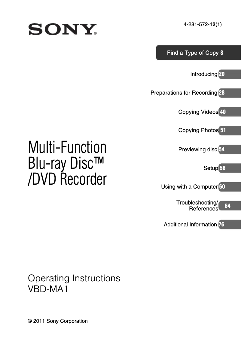 Página 1 del manual Manual de usuario Sony VBD-MA1