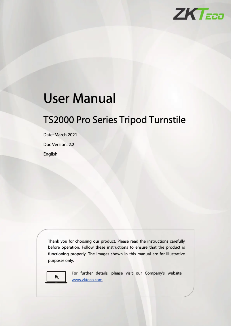 Page n°1 - Manuel utilisateur ZKTeco TS2000 Pro