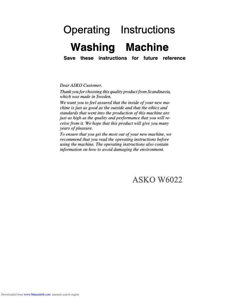 Página 1 del manual Manual de usuario Asko W6022
