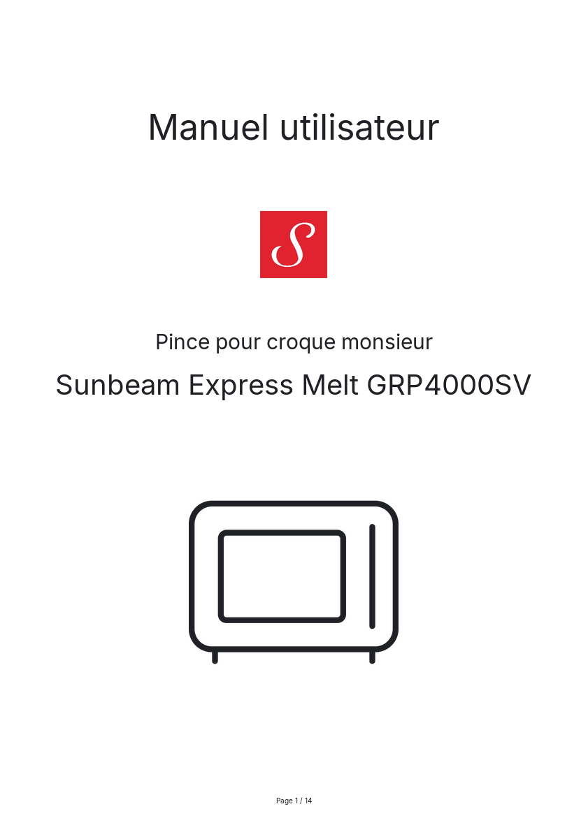 Image de la première page du manuel de l'appareil Express Melt GRP4000SV