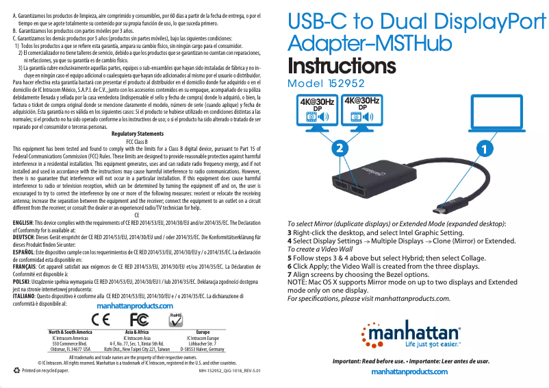 Page n°1 - Manuel utilisateur Manhattan 152952