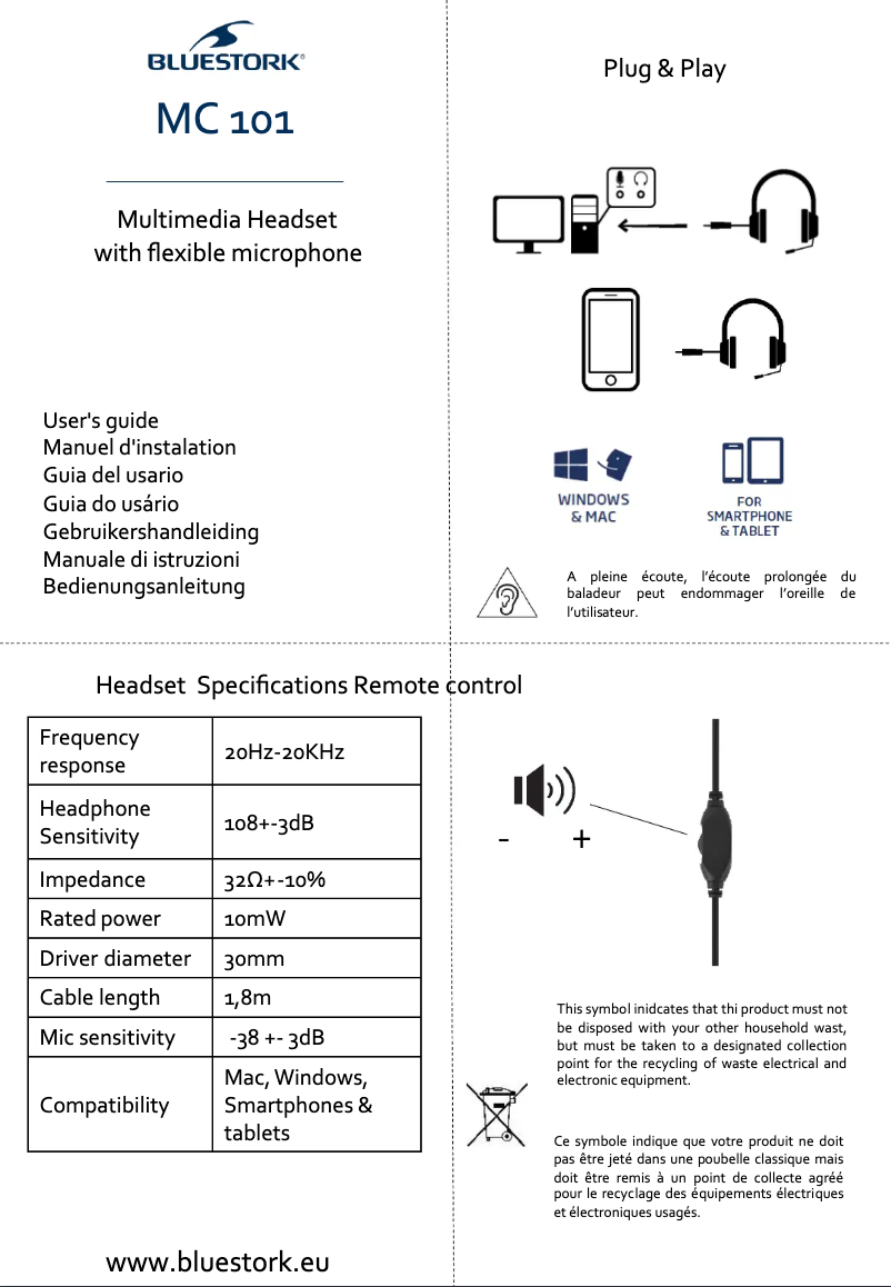 Page 1 de la notice Manuel utilisateur Bluestork MC 101