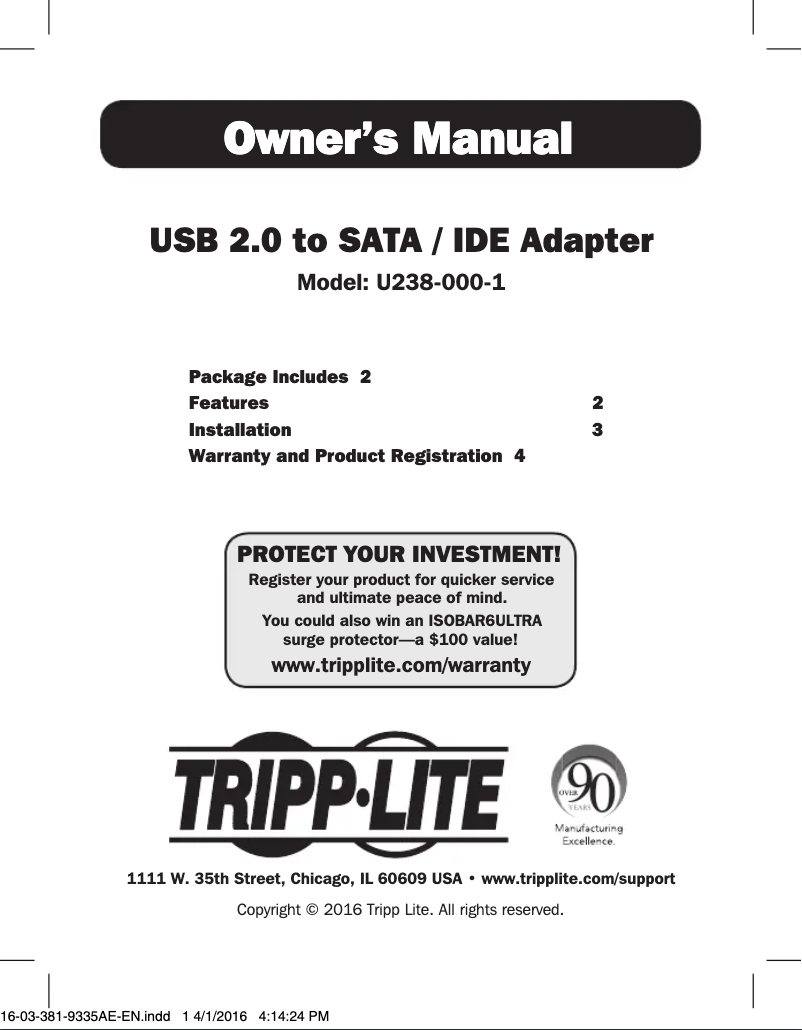 Image de la première page du manuel de l'appareil U238-000-1
