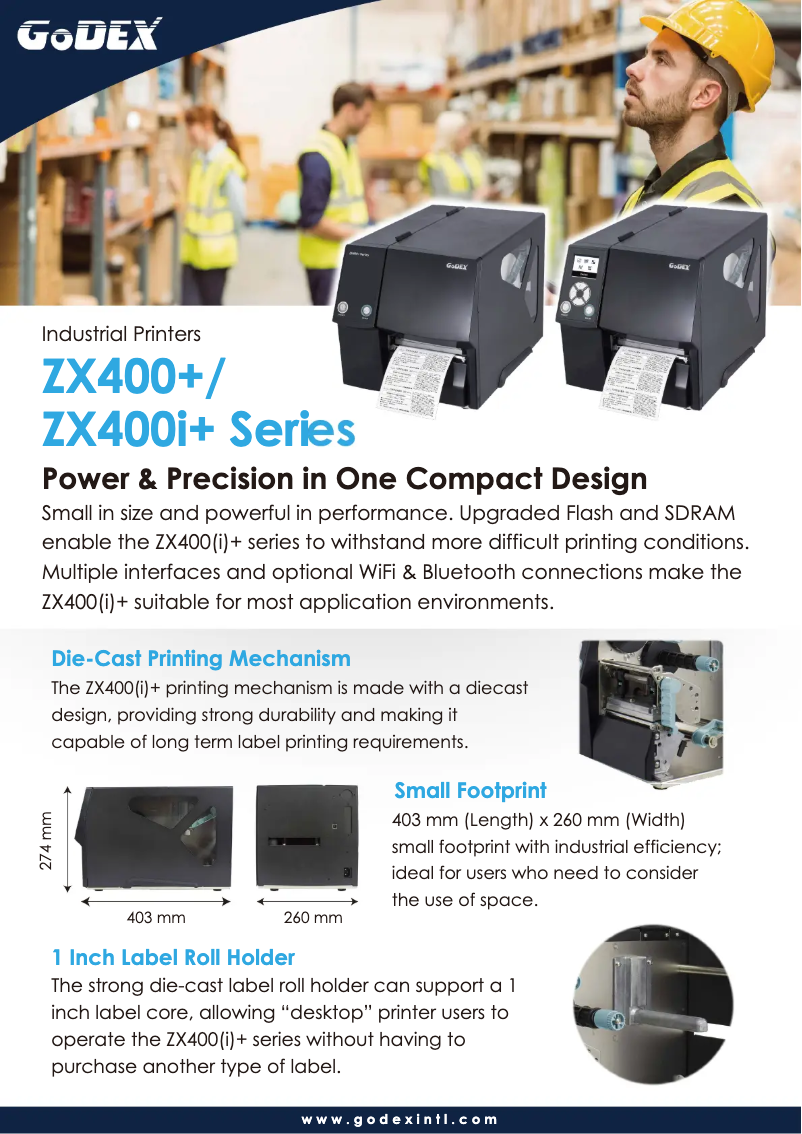 Page 1 of the manual Brochure Godex ZX430i