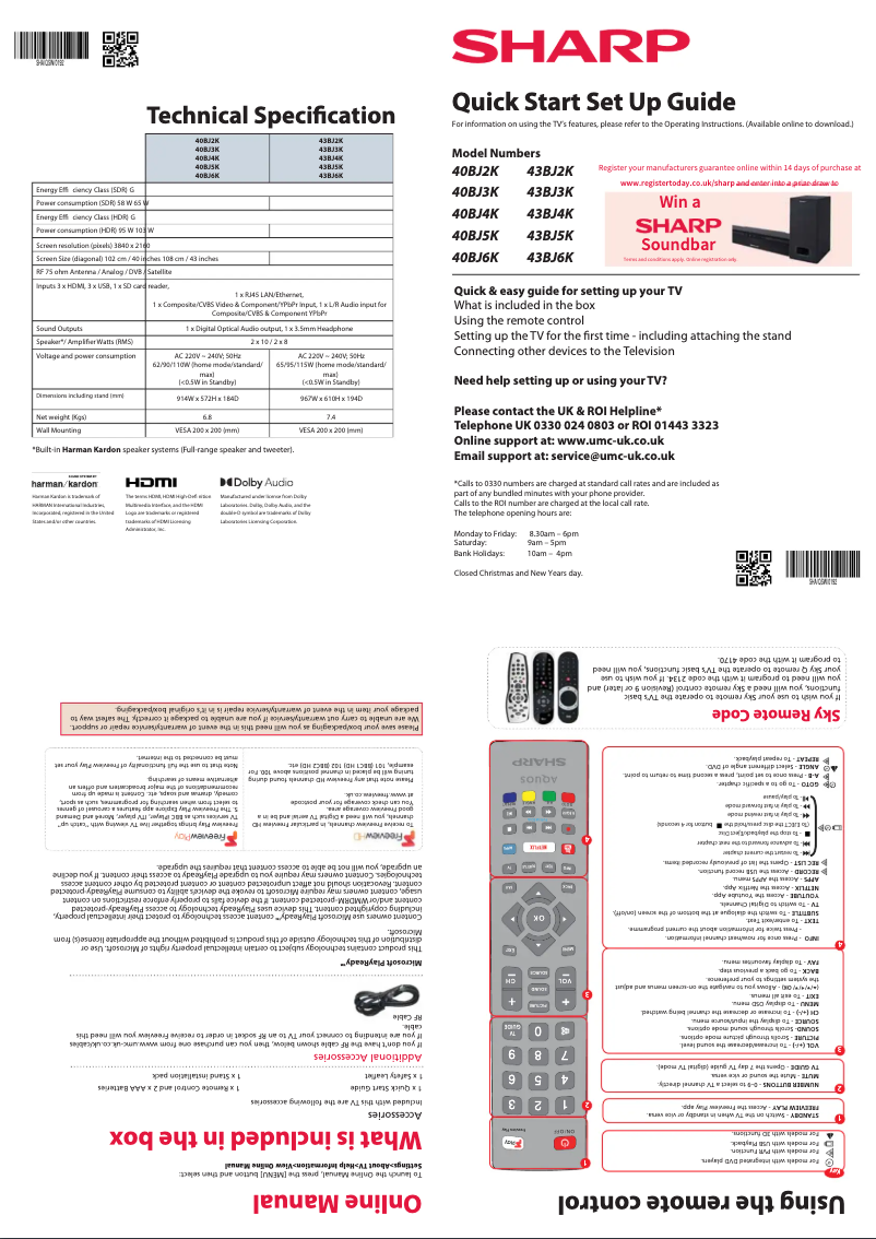 Page 1 de la notice Guide de démarrage rapide Sharp 43BJ2K
