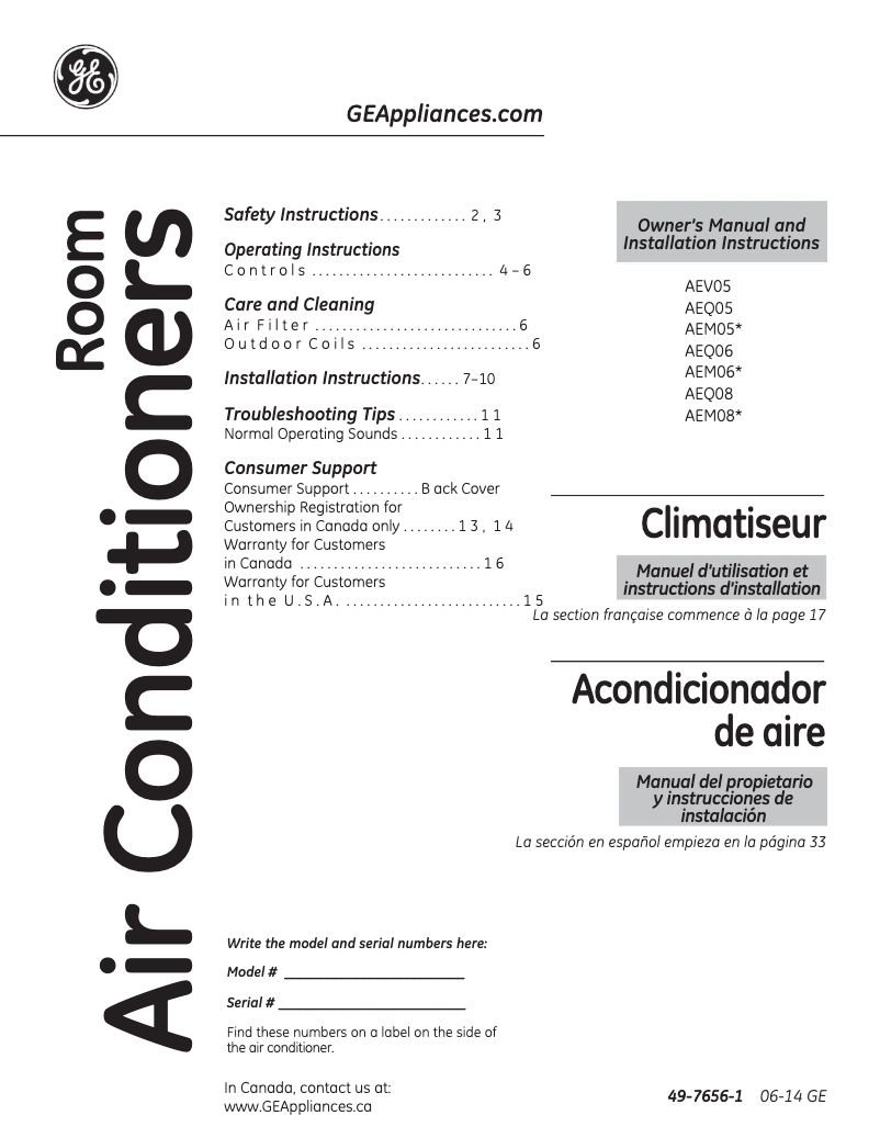 Page 1 de la notice Mode d'emploi GE AEV05LS