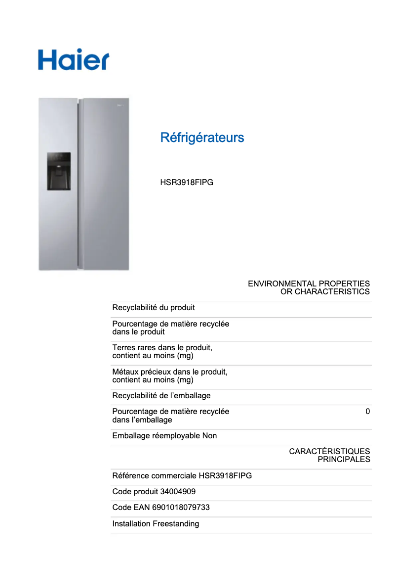 Image de la première page du manuel de l'appareil HSR3918FIPG