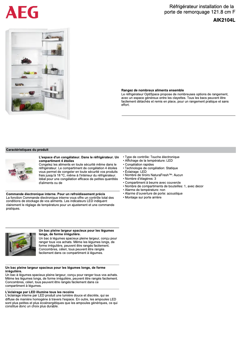 Página 1 del manual Ficha técnica AEG AIK2104L