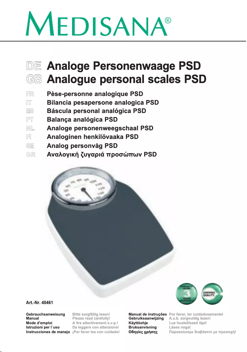 Page n°1 - Manuel utilisateur Medisana PSD