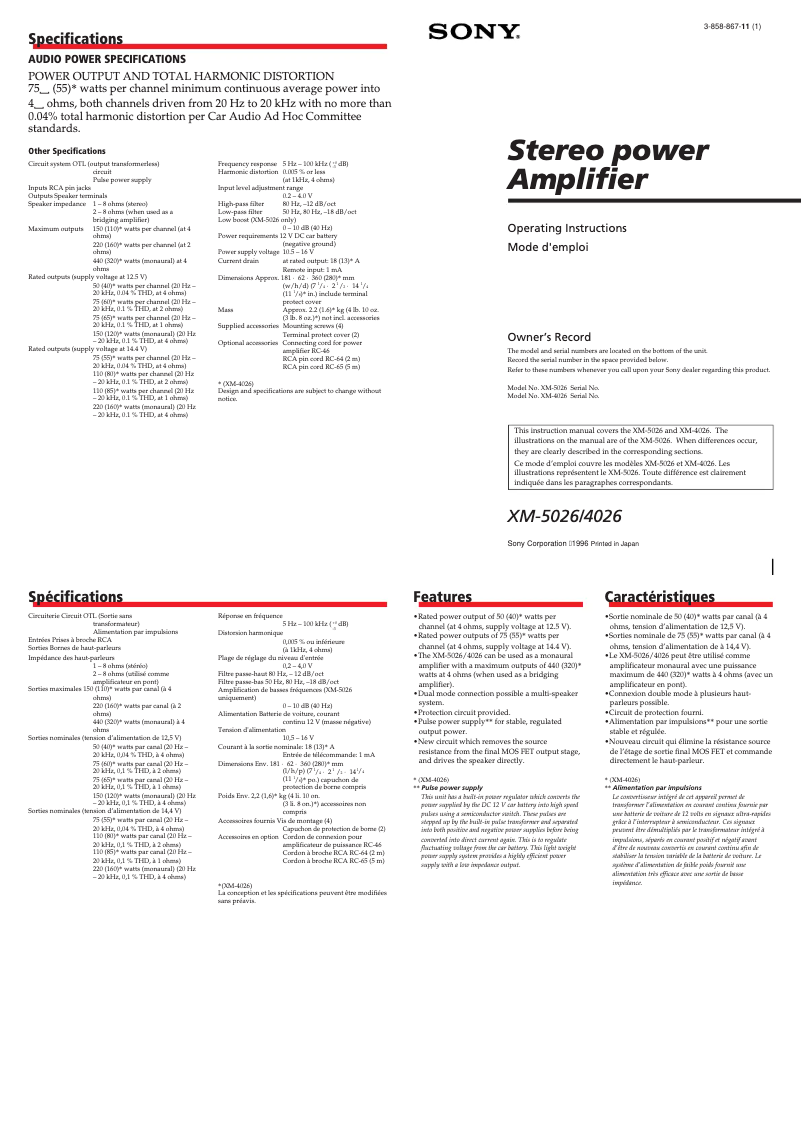 Imagen de la primera página del manual del dispositivo XM-5026