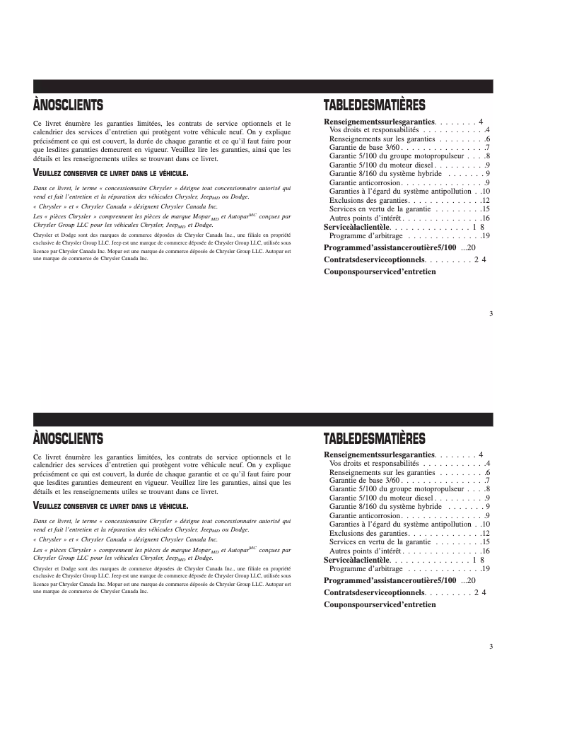 Page 1 de la notice Manuel utilisateur Chrysler PT Cruiser (2010)