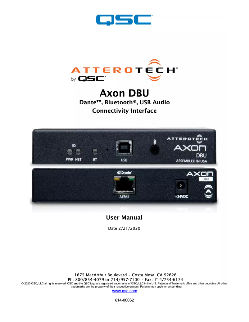 First page image of the manual for Attero Tech Axon DBU