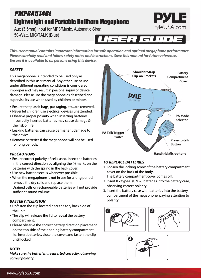 Page 1 de la notice Manuel utilisateur Pyle PMPRA514BL